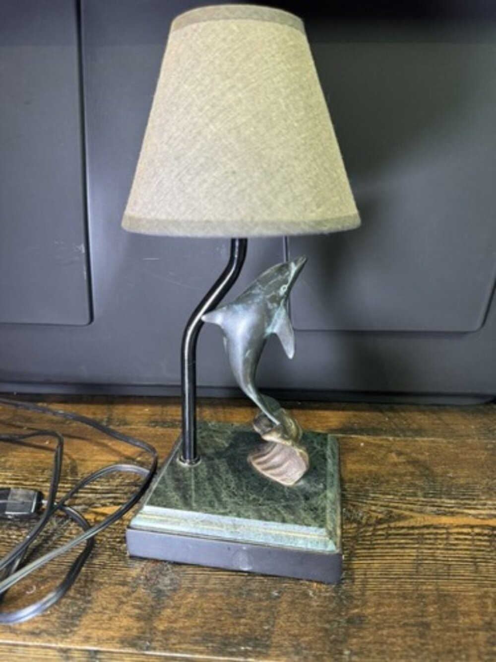 Vintage Solid Brass Dolphin Table Lamp With Marble Base San Pacific Animal Fish